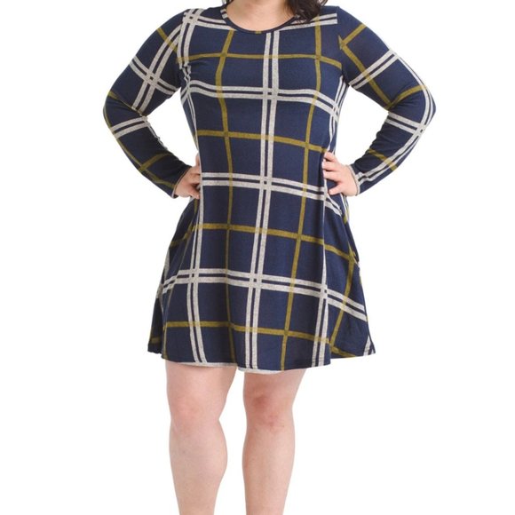 NWT Apricot Wavy Plaid Swing Sweater Dress Size L - Picture 5 of 8